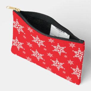 Snowflake Pattern, White Snowflakes, Snow, Red Accessory Pouch