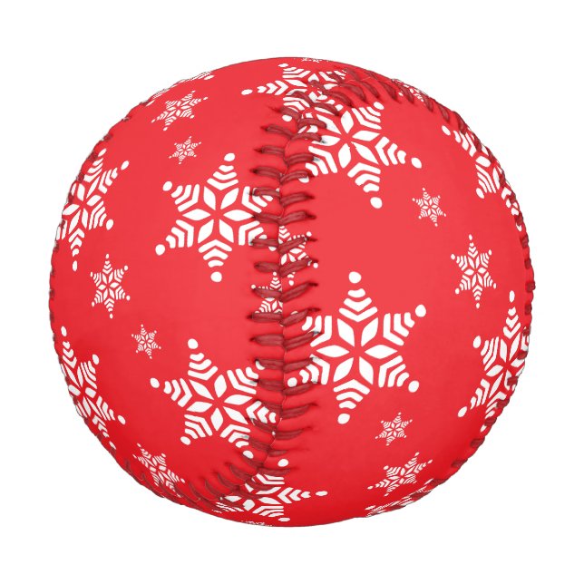 Snowflake Pattern, White Snowflakes, Snow, Red Baseball (Angled)