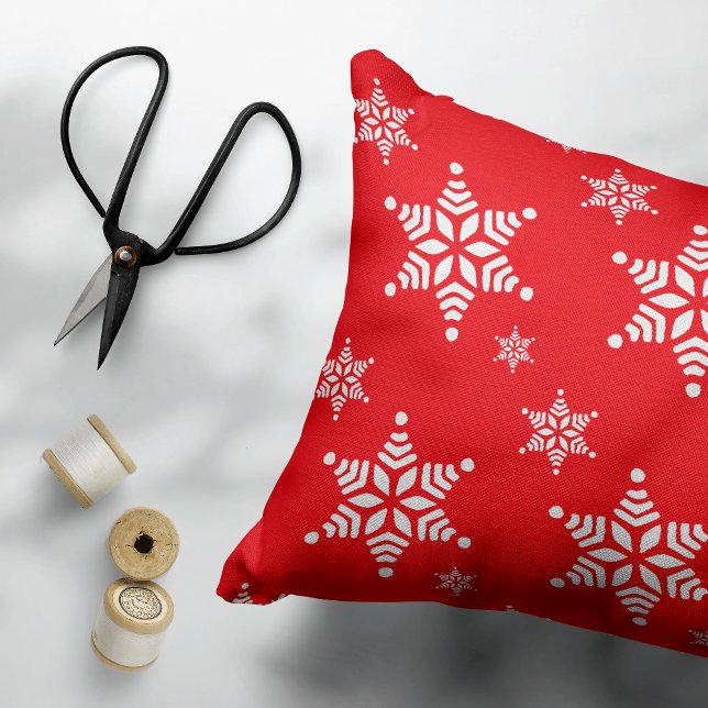 Snowflake Pattern, White Snowflakes, Snow, Red Decorative Cushion (Creator Uploaded)