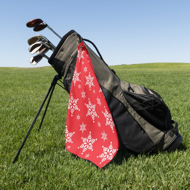 Snowflake Pattern, White Snowflakes, Snow, Red Golf Towel (Green)