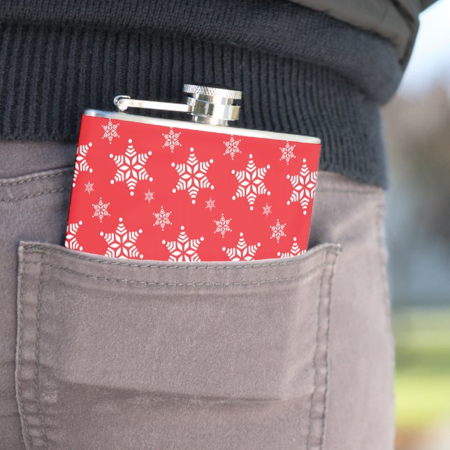 Snowflake Pattern, White Snowflakes, Snow, Red Hip Flask (In Situ)