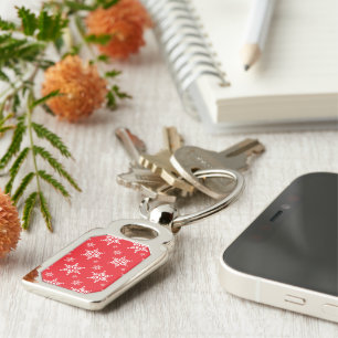 Snowflake Pattern, White Snowflakes, Snow, Red Key Ring