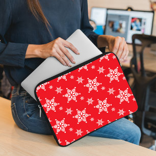 Snowflake Pattern, White Snowflakes, Snow, Red Laptop Sleeve