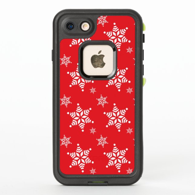 Snowflake Pattern, White Snowflakes, Snow, Red LifeProof iPhone Case (Back)