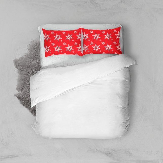Snowflake Pattern, White Snowflakes, Snow, Red Pillowcase (Creator Uploaded)
