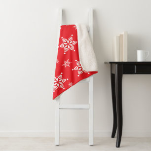 Snowflake Pattern, White Snowflakes, Snow, Red Sherpa Blanket