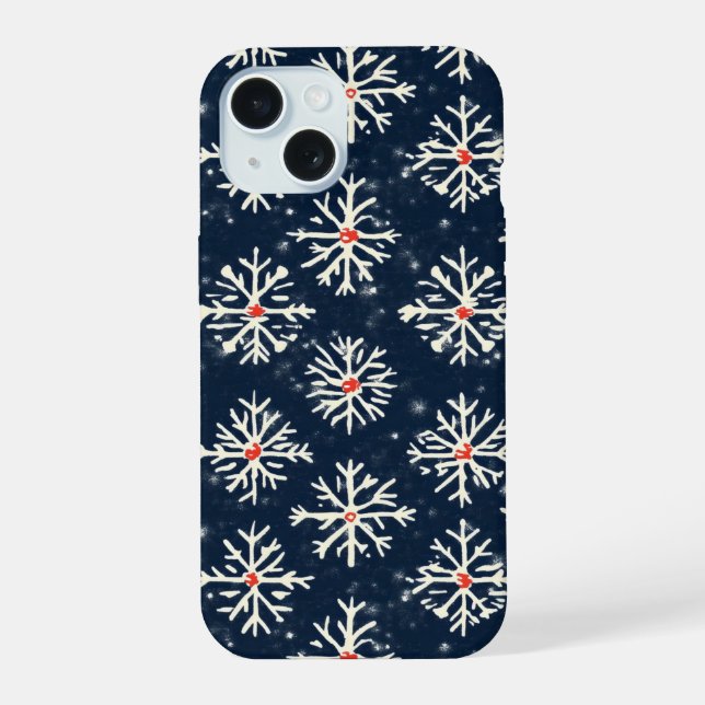 Snowflake Pattern Winter Style iPhone 15 Case (Back)