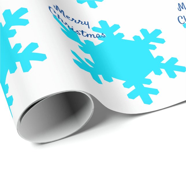 Snowflake Patterns Blue White Merry Christmas  Wrapping Paper (Roll Corner)