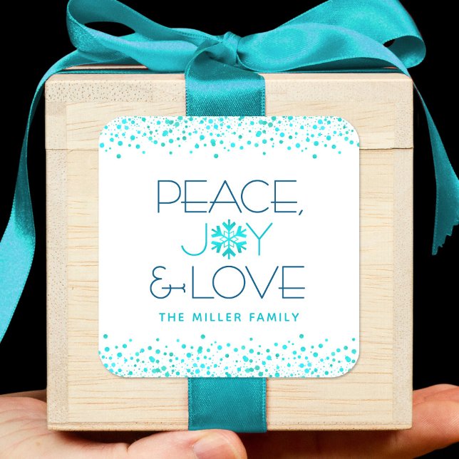 Snowflake Peace Joy Love Modern Typography Holiday Square Sticker (Creator Uploaded)