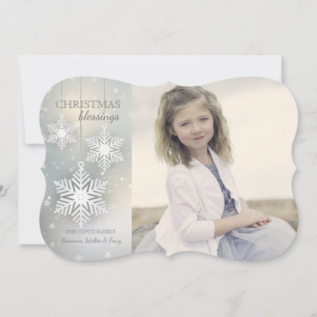 Snowflake Pendent Photo Holiday Card (Front)