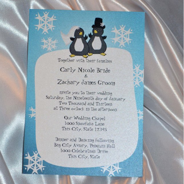 Snowflake Penguin Toon Wedding Invitation (Creator Uploaded)