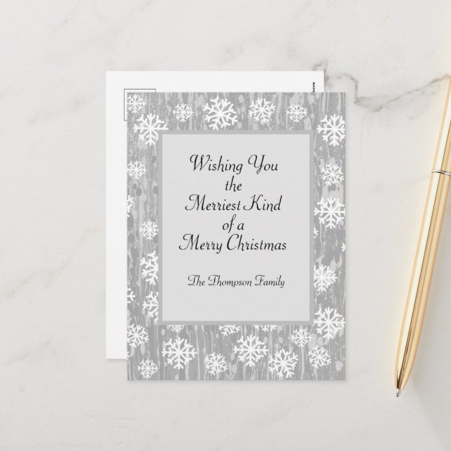 Snowflake Personalised CalligraphyHoliday Postcard (Front/Back In Situ)