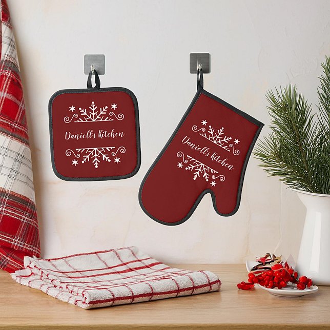  snowflake personalised Chrismas Oven Mitt & Pot Holder Set (Creator Uploaded)