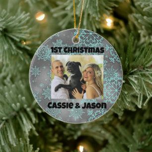 Snowflake Personalised Photo 1st Christmas Ceramic Ornament