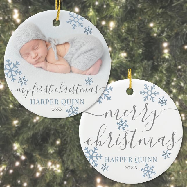 Snowflake Photo Boy Baby My First Christmas Ceramic Ornament (Snowflake Photo Boy Baby My First Christmas Ceramic Ornament)
