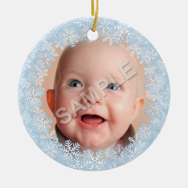 Snowflake Photo Frame Ceramic Tree Decoration (Front)