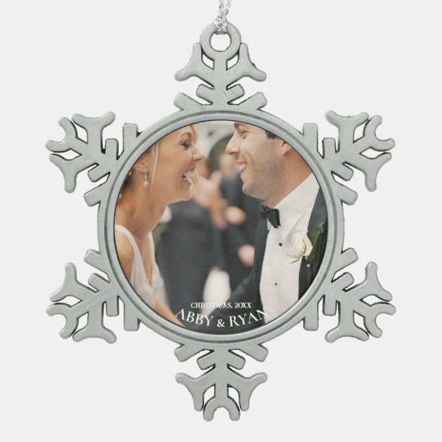 Snowflake Photo Frame Christmas Personalised Snowflake Pewter Christmas Ornament (Front)