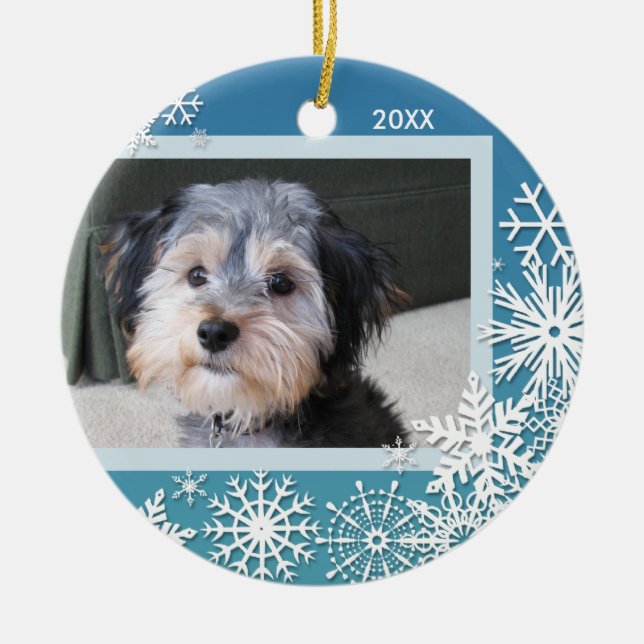 Snowflake Photo Frame For Christmas Ceramic Tree Decoration (Front)