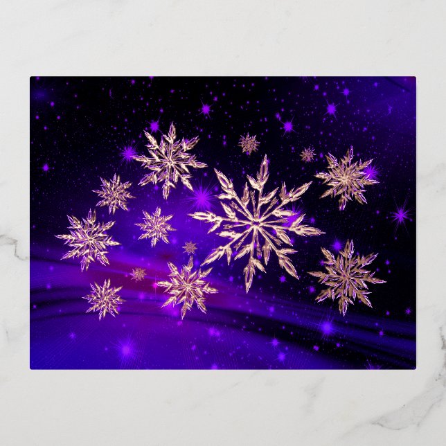 Snowflake pink and purple winter  foil holiday postcard (Front)