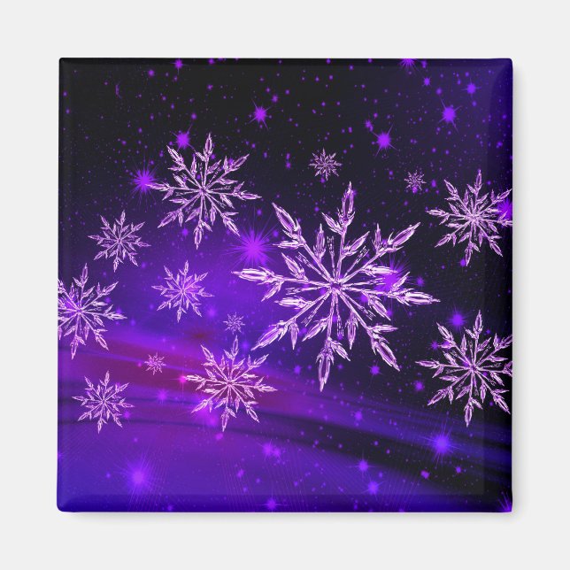 Snowflake pink and purple winter snow crystals magnet (Front)