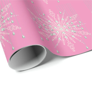 Snowflake pink diamond sparkle elegant winter wrapping paper