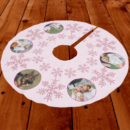 Snowflake Pink Glam Colourful 5 Photo Christmas Brushed Polyester Tree Skirt