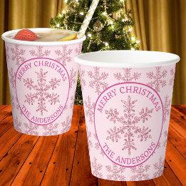 Snowflake Pink Glam Cute Festive Christmas Paper Cups