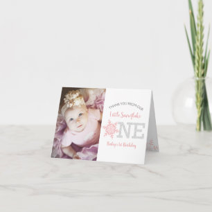 Snowflake Pink Glitter 1st Birthday Girl Thank You