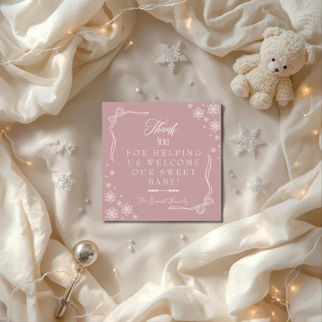 Snowflake Pink  Labour & Delivery NICU Hospital   Thank You Card (Snowflake Pink Labor & Delivery NICU Hospital Thank You Card)