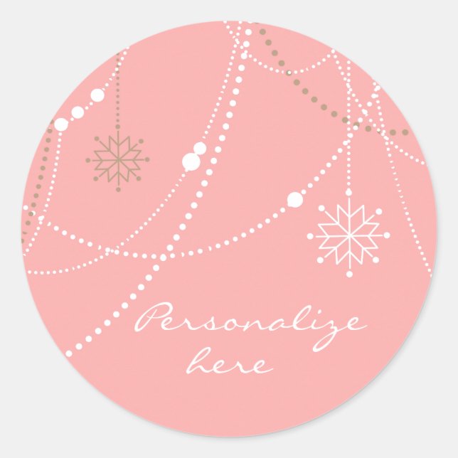 Snowflake pink mid century elegant winter cute classic round sticker (Front)