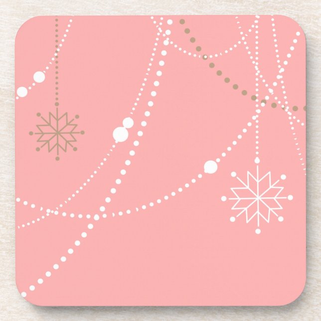 Snowflake pink mid century elegant winter cute coaster (Front)