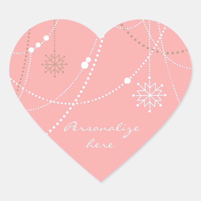 Snowflake pink mid century elegant winter cute heart sticker (Front)