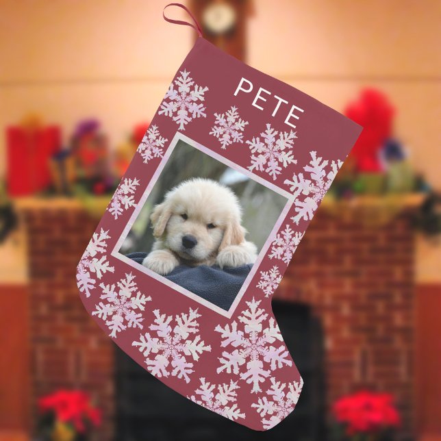 Snowflake Pink Opal Fun Kids Or Pets Photo Small Christmas Stocking (Creator Uploaded)