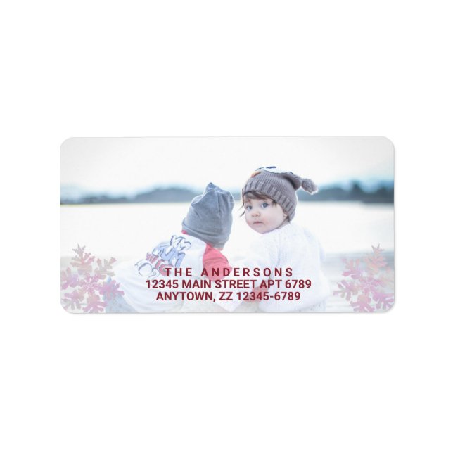 Snowflake Pink Opal Stylish Christmas Add Photo Label (Front)