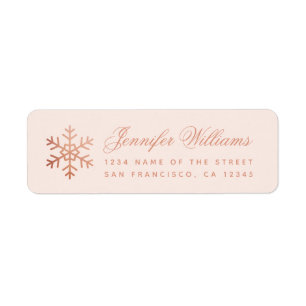 Snowflake Pink & Rose Gold Elegant Script Holidays Return Address Label