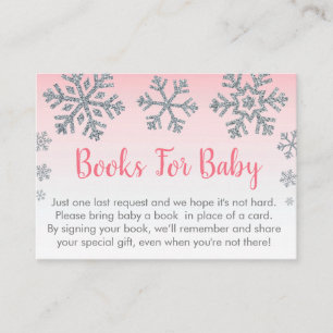 Snowflake Pink & Silver Baby Book Request Cards