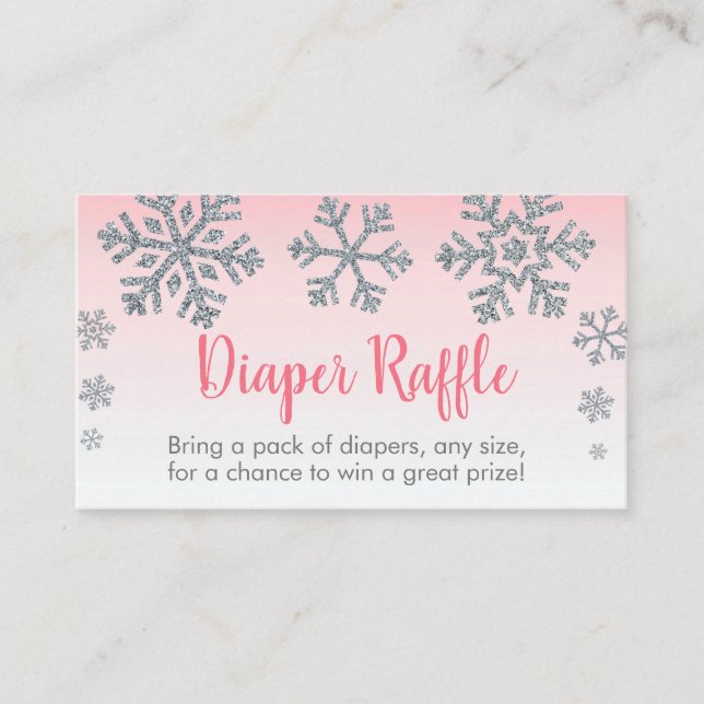 Snowflake Pink & Silver Diaper Raffle Tickets (Front)