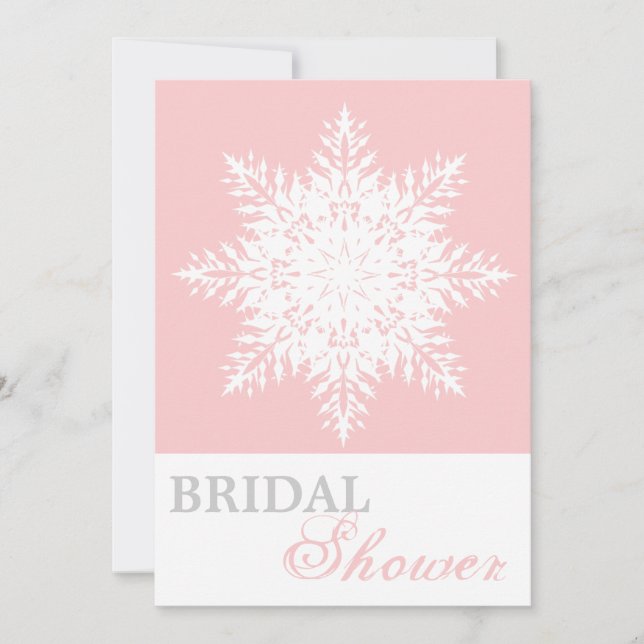 Snowflake pink, white winter wedding bridal shower invitation (Front)