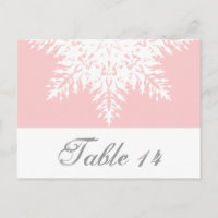 Snowflake pink, white winter wedding table number