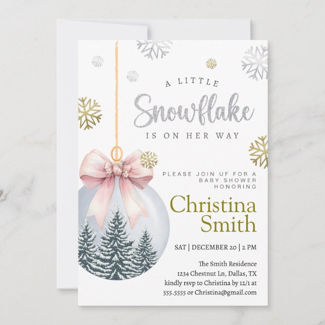 Snowflake Pink Winter Wonderland Baby Girl Shower Invitation (Front)