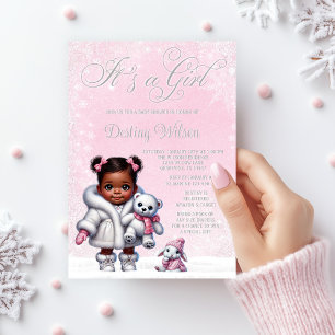 Snowflake Pink Winter Wonderland Baby Shower Invitation