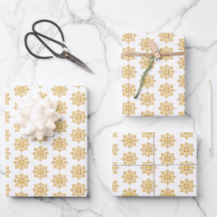 Snowflake Plaid Pattern Yellow Wrapping Paper Sheet