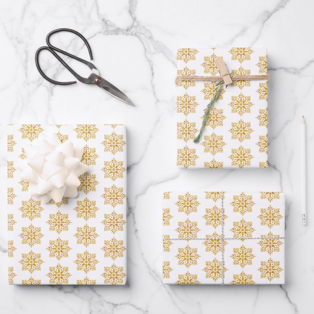 Snowflake Plaid Pattern Yellow Wrapping Paper Sheet (Front)