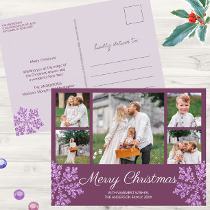 Snowflake Plum Bling 5 Family Photo Christmas Holiday Postcard