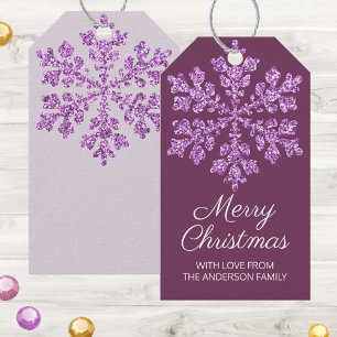 Snowflake Plum Bling Beautiful Colourful Christmas Gift Tags