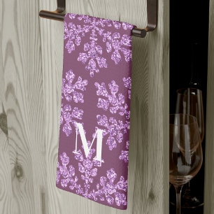 Snowflake Plum Bling Chic Monogram Christmas Tea Towel