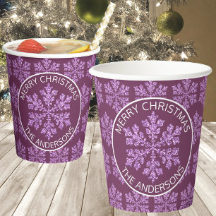 Snowflake Plum Bling Cute Festive Christmas Paper Cups