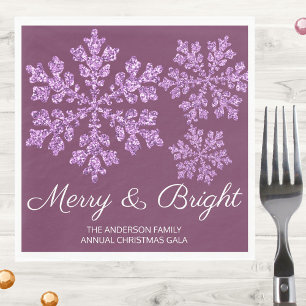 Snowflake Plum Bling Minimal Christmas Party Napkin