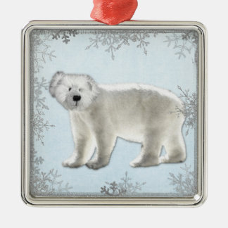 snowflake polar bear metal ornament