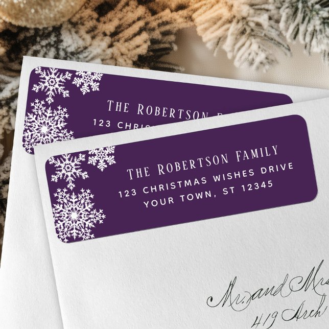 Snowflake Purple Christmas Holiday Return Address Label (Creator Uploaded)